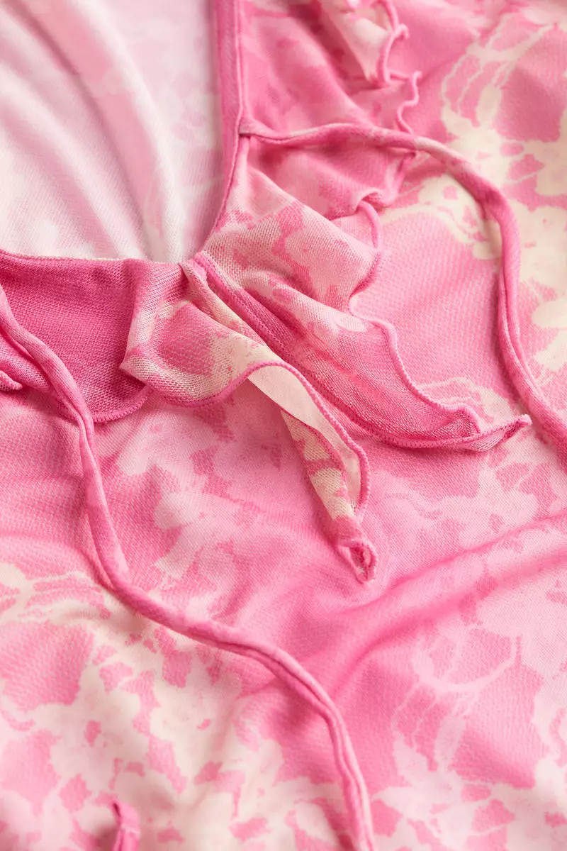 Flounce-trimmed mesh dress