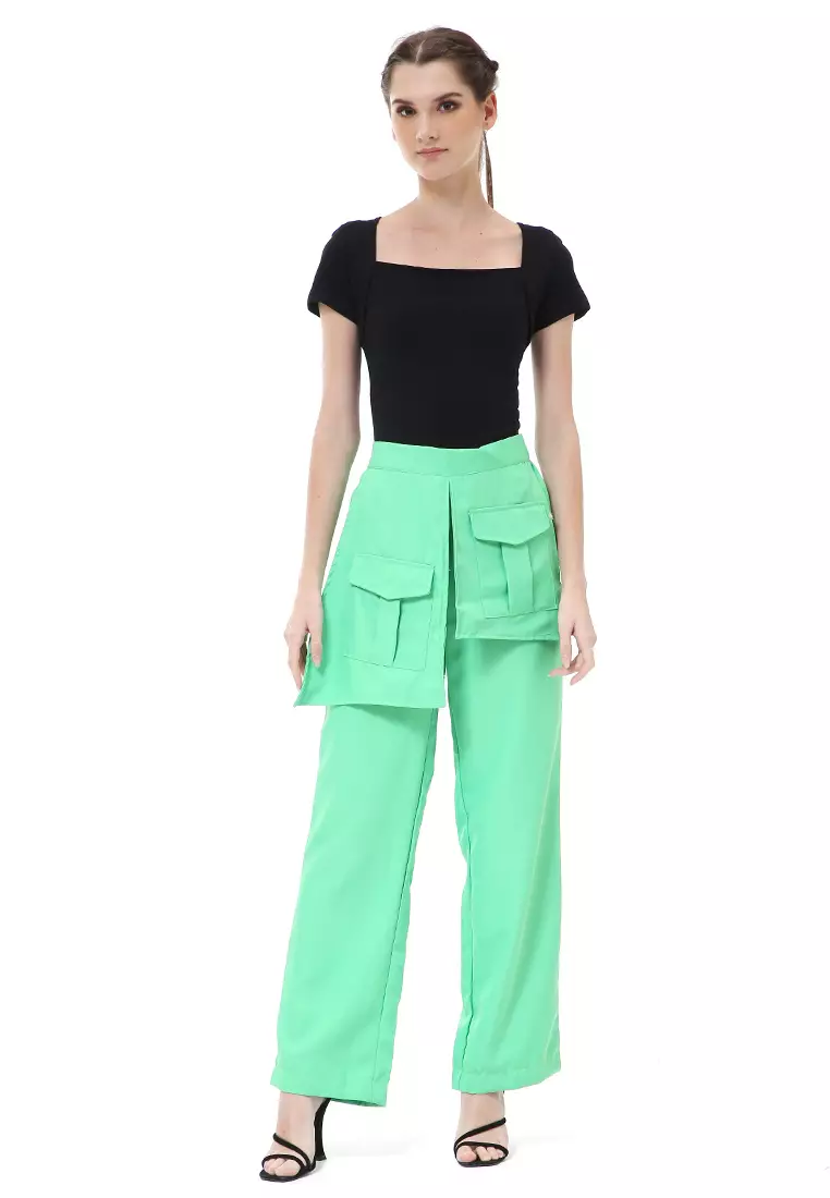 Stella Long Pants Celana Panjang Kasual Wanita Model Pocket Material Cotton ORIGINAL - Green