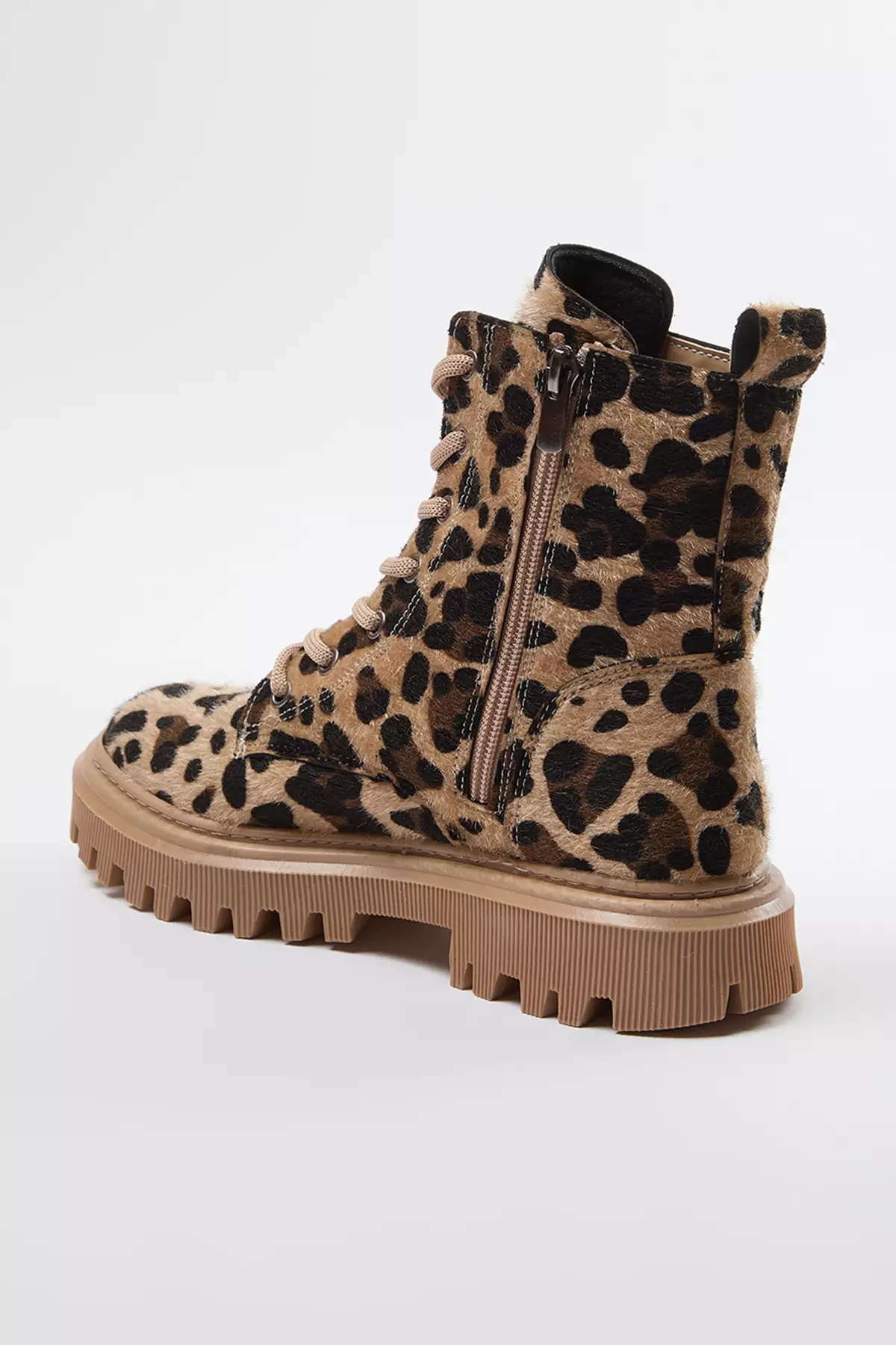 Brown Leopard Print Lace Up Women's Ankle Boots - Takaw25Bo00059