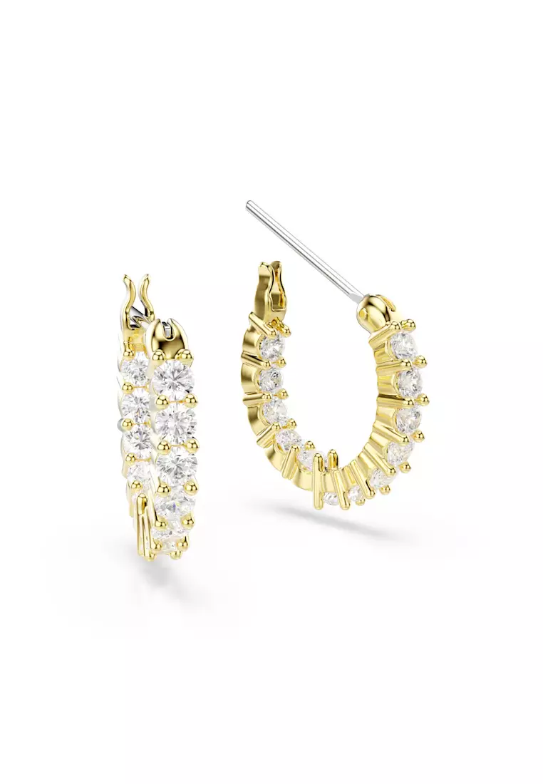 Matrix Vittore hoop earrings, Round cut, White, Gold-tone plated
