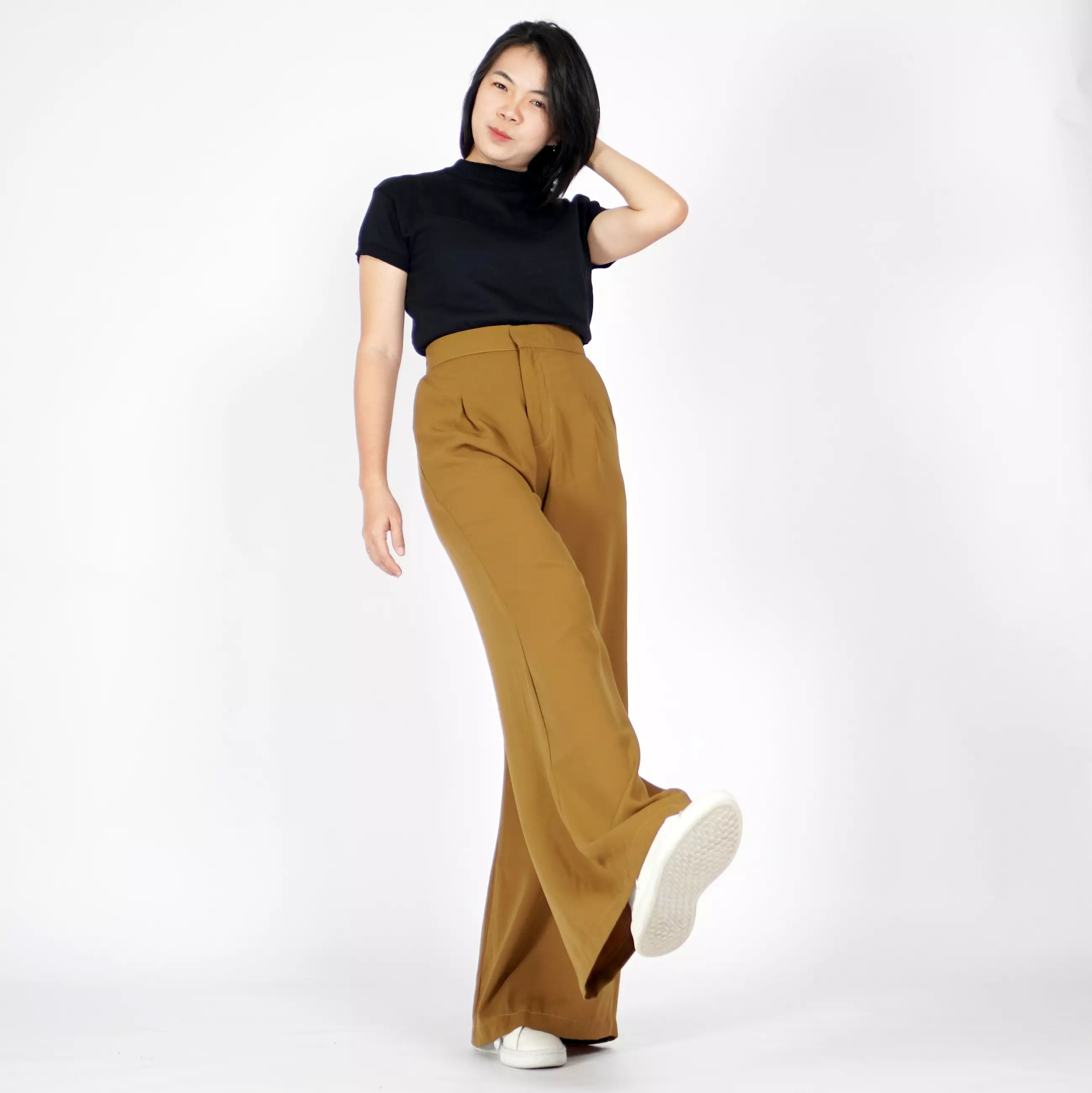  ADELINE Celana Cutbray Wanita Celana Panjang Wanita Highwaist Cullote Pants - Hazelnut