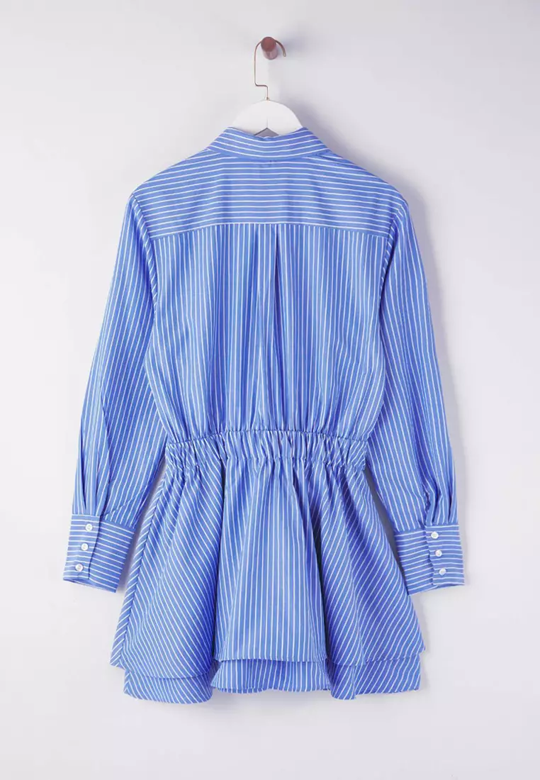 Striped Elastic Waist Poplin Dress