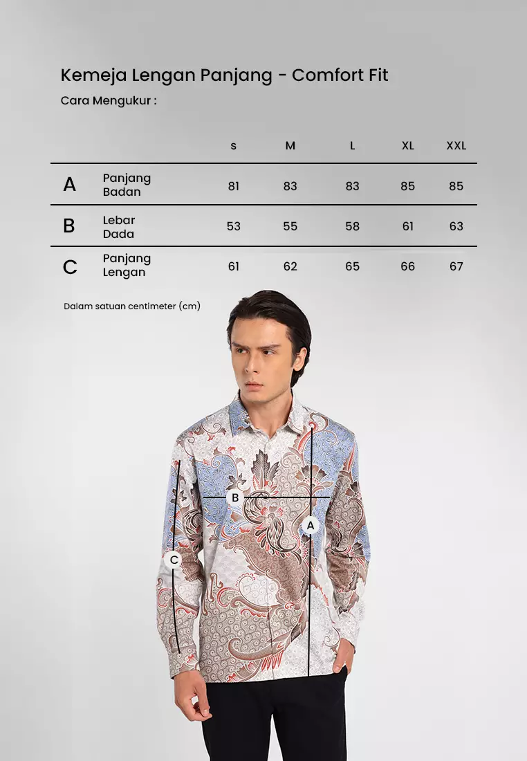 MANZONE - Kemeja Batik Lengan Panjang Pria Hadyan Comfort Fit - Light Grey Warna Grey_Light