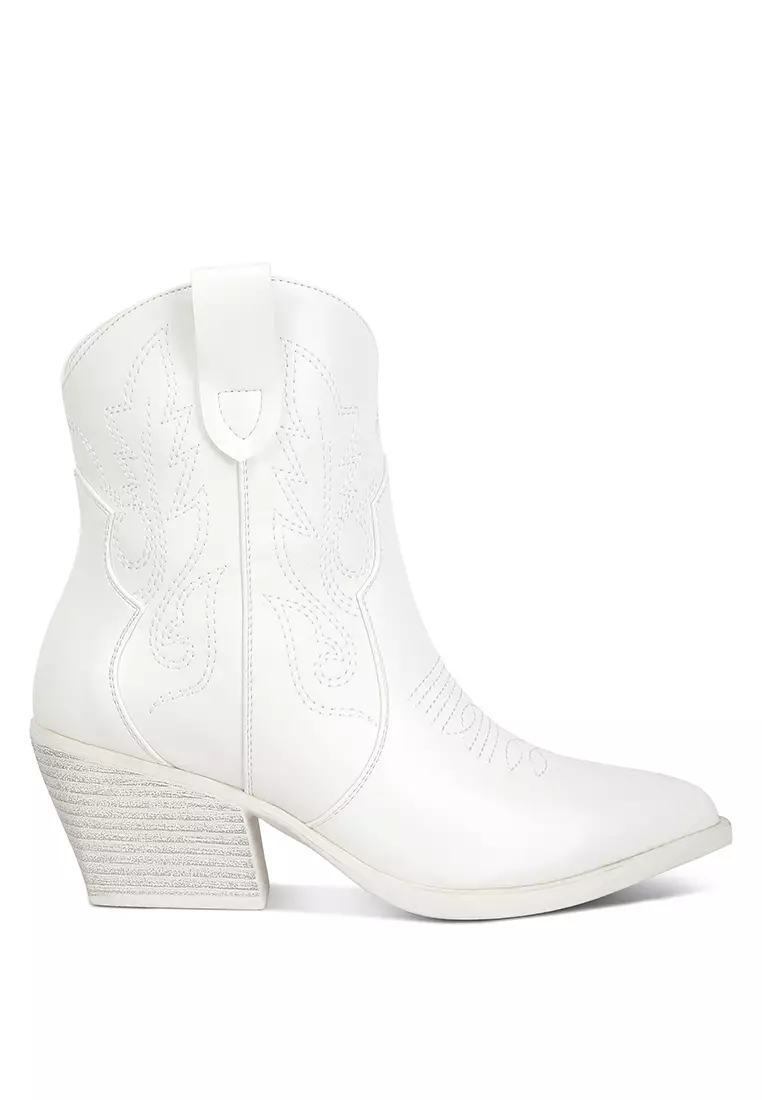 Discount on London Rag  shoes - SKU: Ankle Block Heel Cowboy Boots In Off White