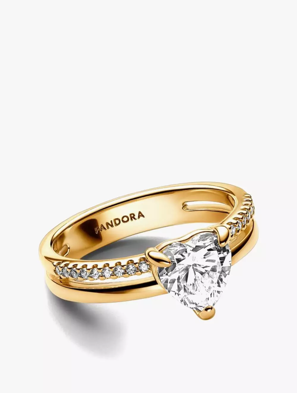 Heart 14k gold-plated ring with clear cubic zirconia