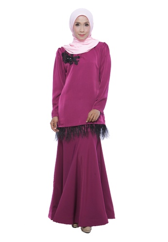 Sierra Kurung Moden In Fuschia with flare Skirt from Adrini's in Purple