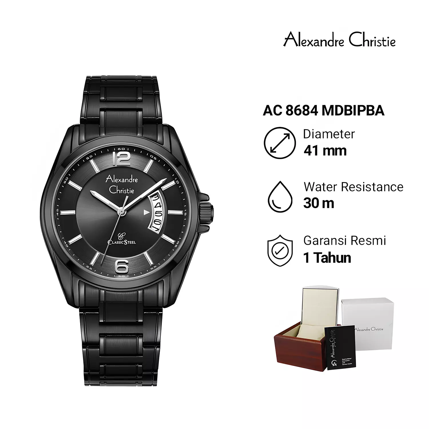 Jam Tangan Couple Pria Wanita - Classic Series - All Black Stainless Steel - 8684 MLDBIPBA