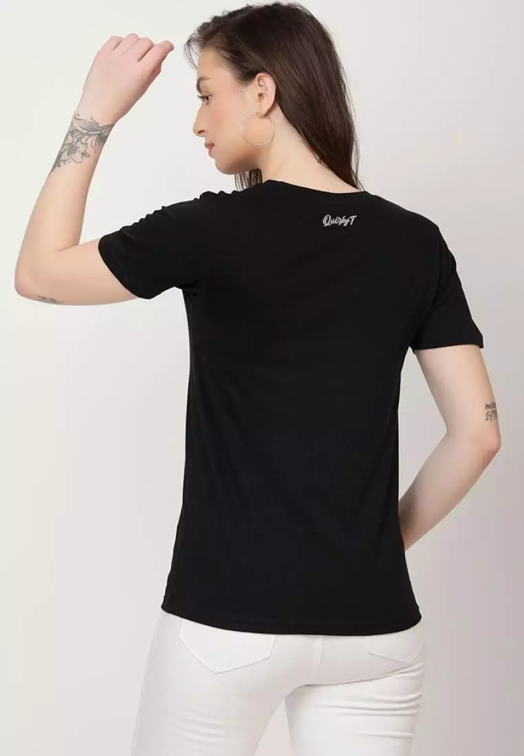 公路旅行休闲短袖时尚黑色棉质休闲图案印花 T 恤/T 恤