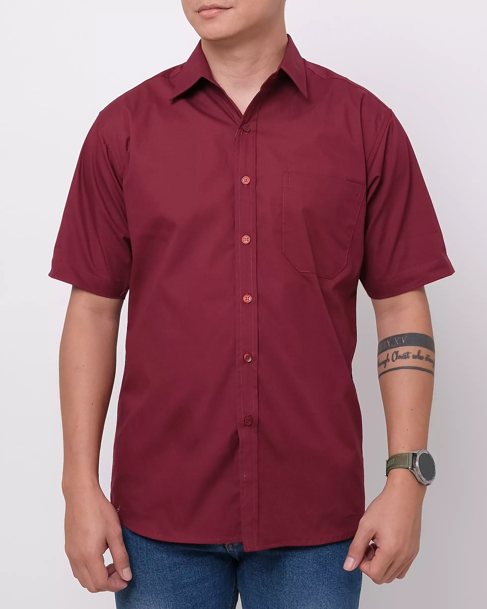 Andre Michel Kemeja Lengan Pendek Maroon Polos 16755