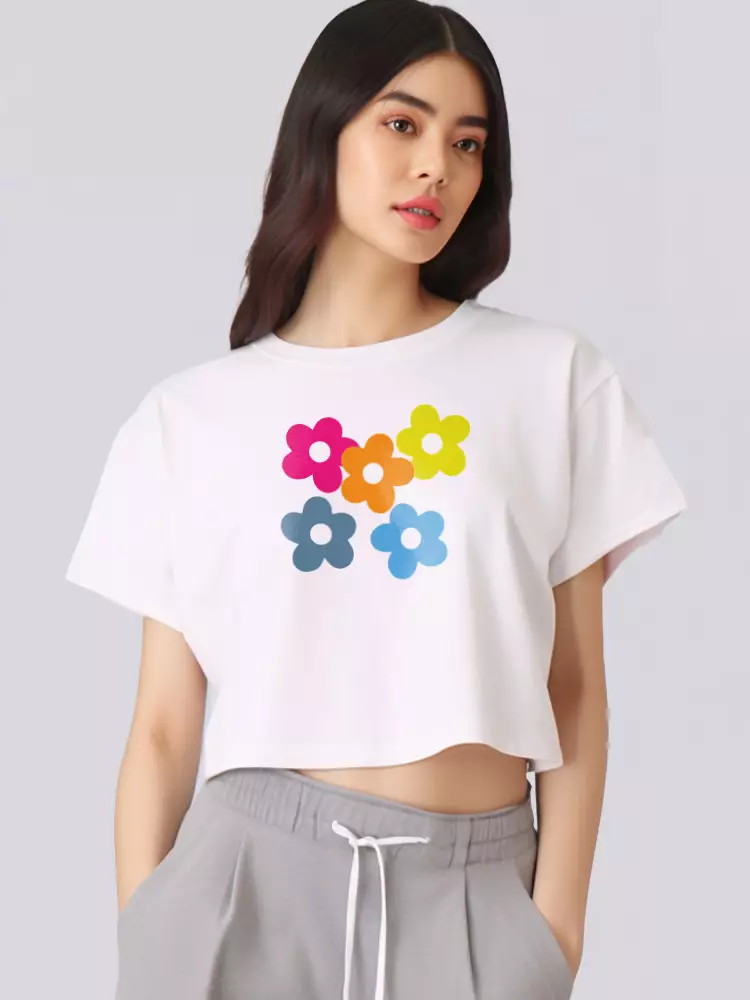 Jual Third Day LTE92 kaos crop top oversize OLC wanita tulisan simpel  colorful simple flowers putih Original 2023 | ZALORA Indonesia ®