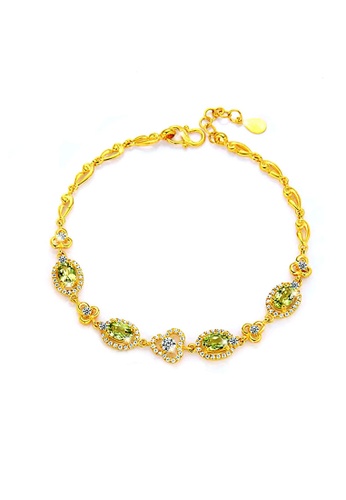 YOUNIQ gold YOUNIQ Karem 24K Gold Plated Bracelet with Light Green Cubic Zirconia Stone A0136ACB72E4BEGS_1