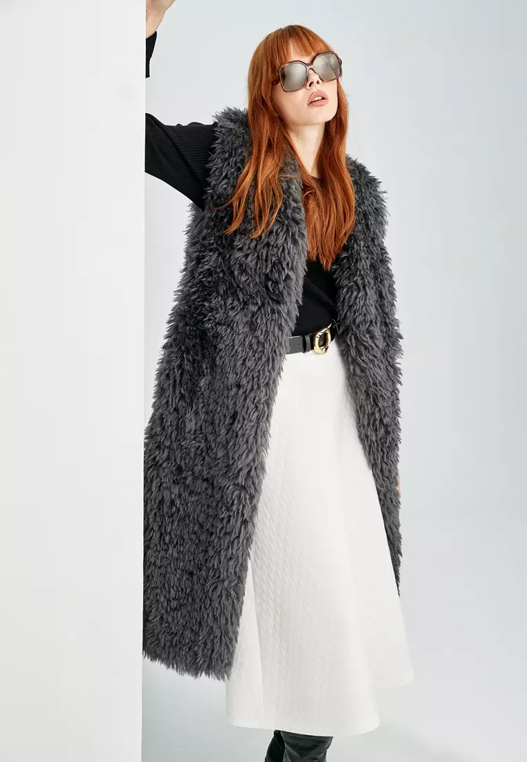 Fur hot sale vest grey