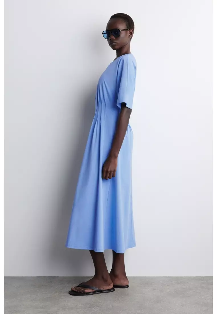 PINTUCKED COTTON MIDI DRESS