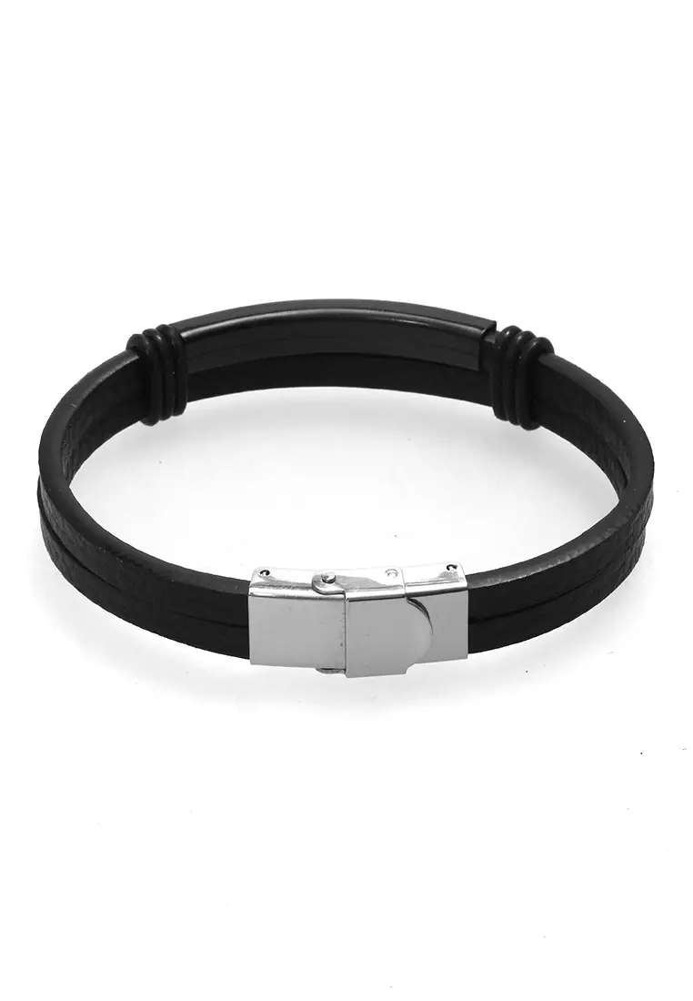 Aleda Gelang Kasual Pria Wanita Aksesoris Fashion Adjustable Strap Material Leather ORIGINAL - Black