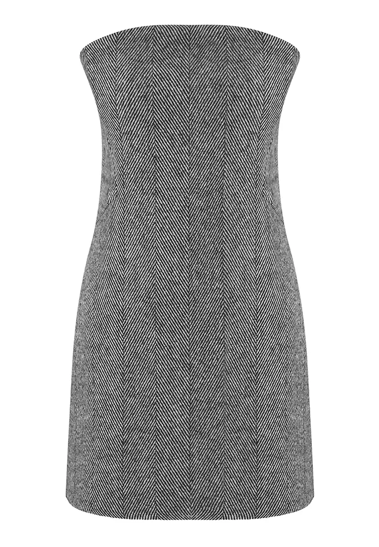 Limited Edition Anthracite Strapless Short / Mini Woven Dress