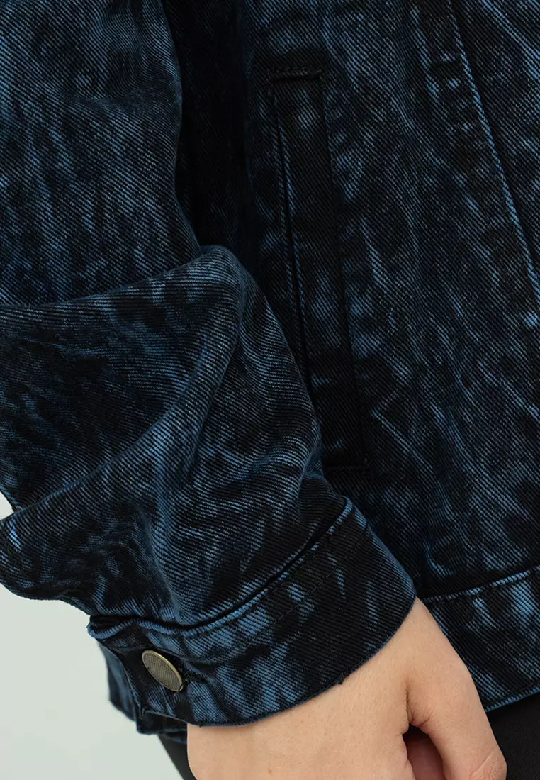 Houseofcuff Jaket Jeans wanita Polos Tebal Denim Biru Dongker Pudar