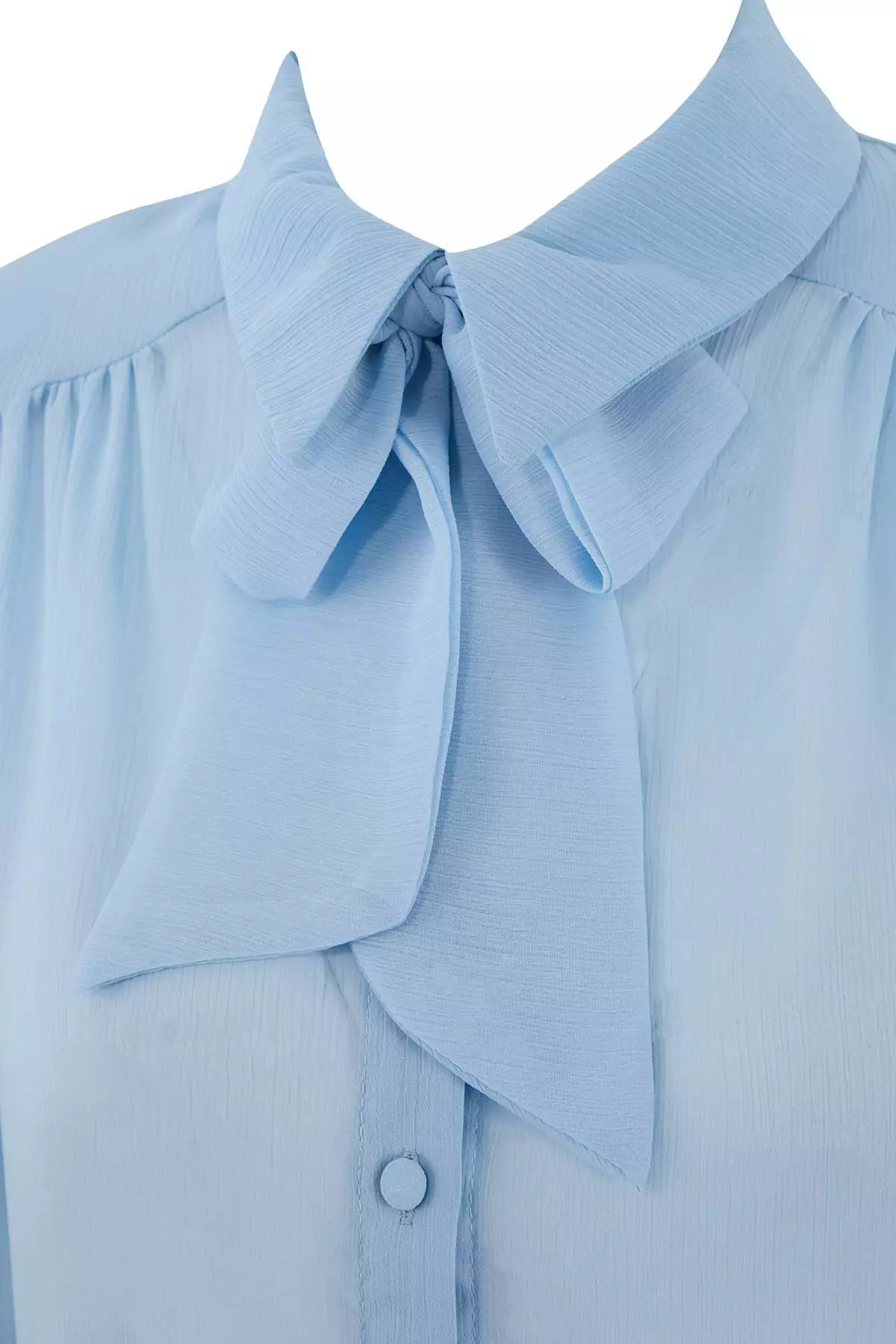Blue Shoulder Pad And Scarf Detailed Transparent Stylish Woven Shirt Twoss26Go67