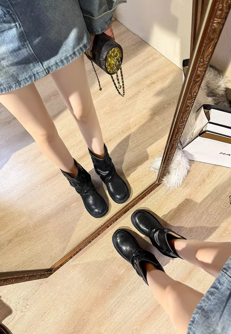 Double Buckle Synthetic Leather Foldover Boots TE1326-5