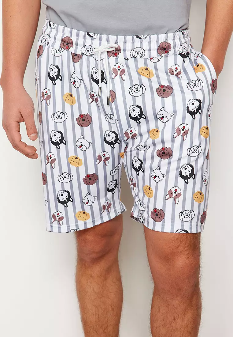 Gray Regular Fit Printed Knitted Shorts Pajamas Set TMNSS23PT00000