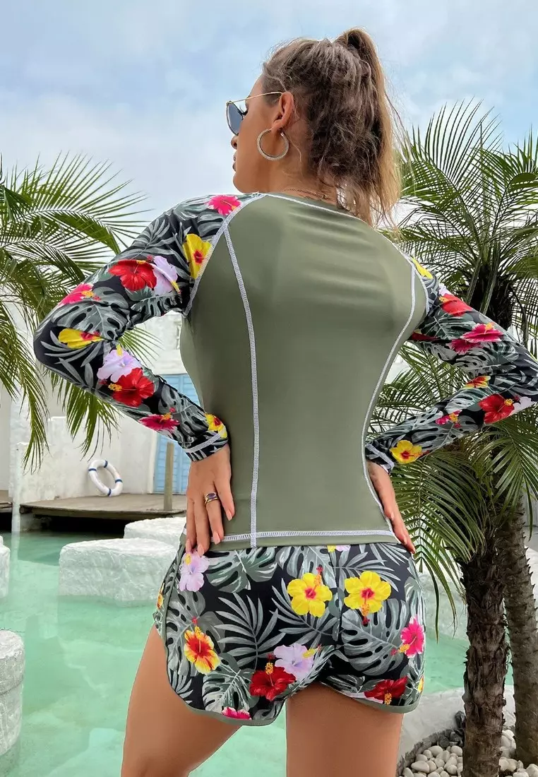LYX2476 European Lady Long Sleeve Rush Guard Swimwear Green
