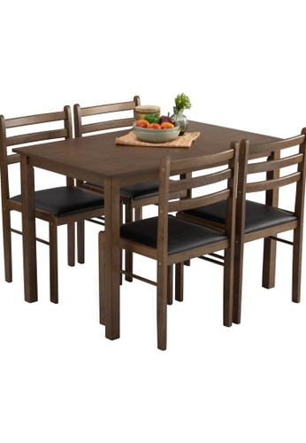 DoYoung brown LAVINIA (110cm Walnut) 1+4 Dining Table Set 77B2CHL0937A33GS_1