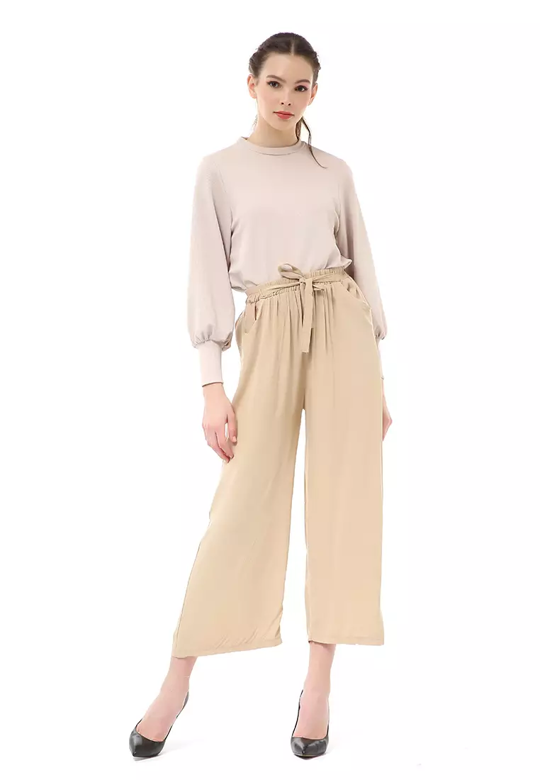 Stella Celana Panjang Casual Wanita Kulot Loose Pants Homewear Material Rayon ORIGINAL - Cream