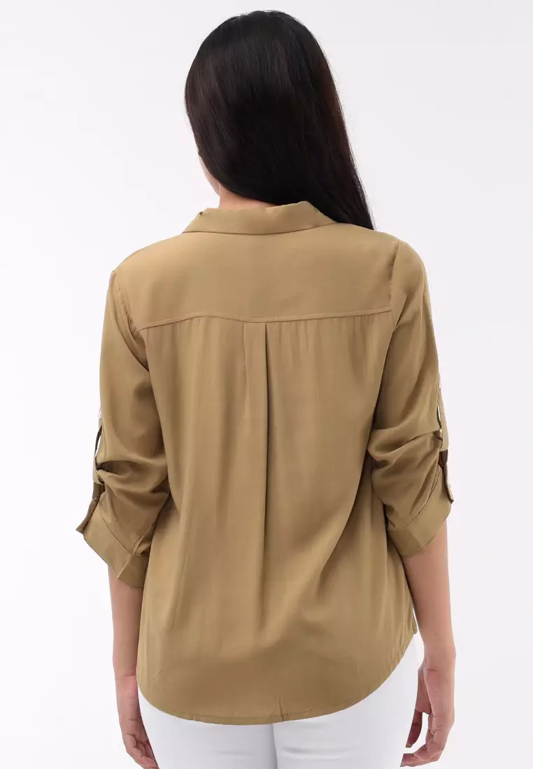 Woven Plain Soft Linen 3/4 Blouse