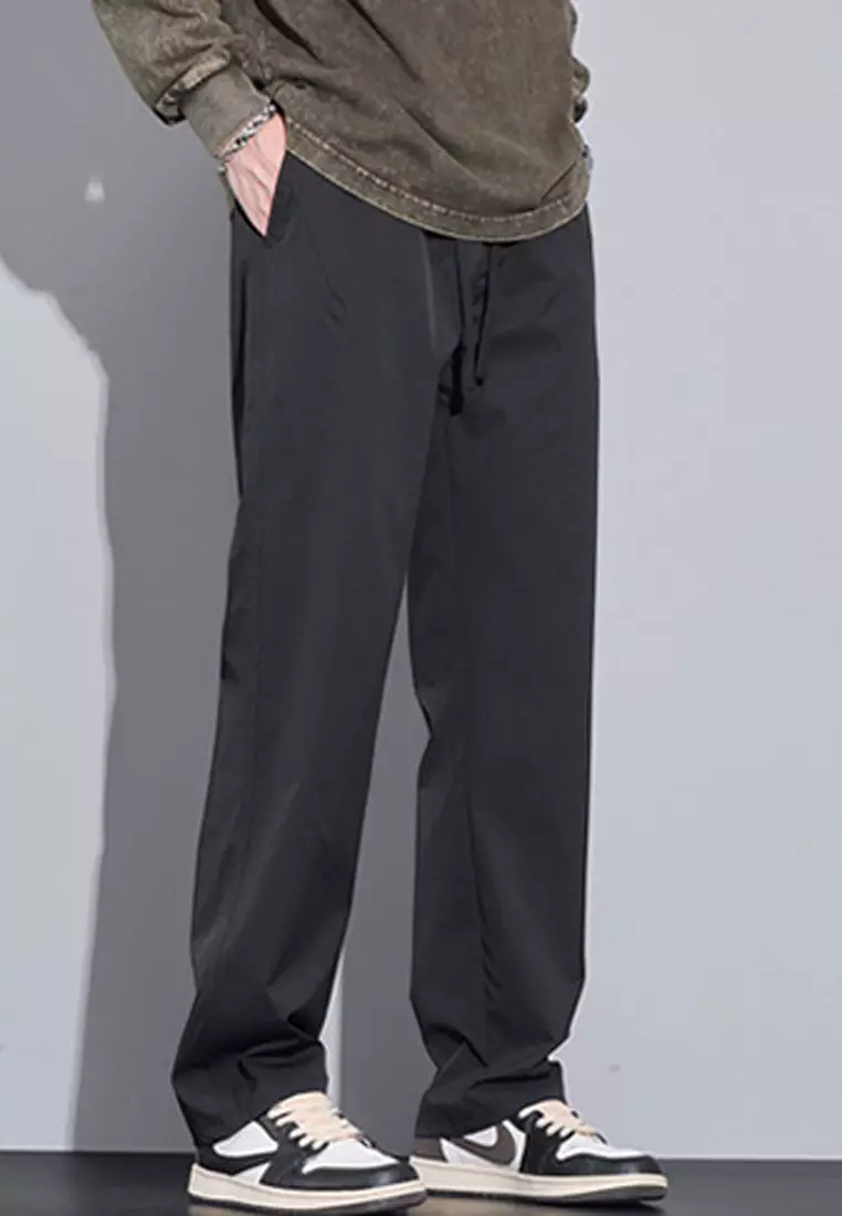 抽繩休閒寬腿長褲