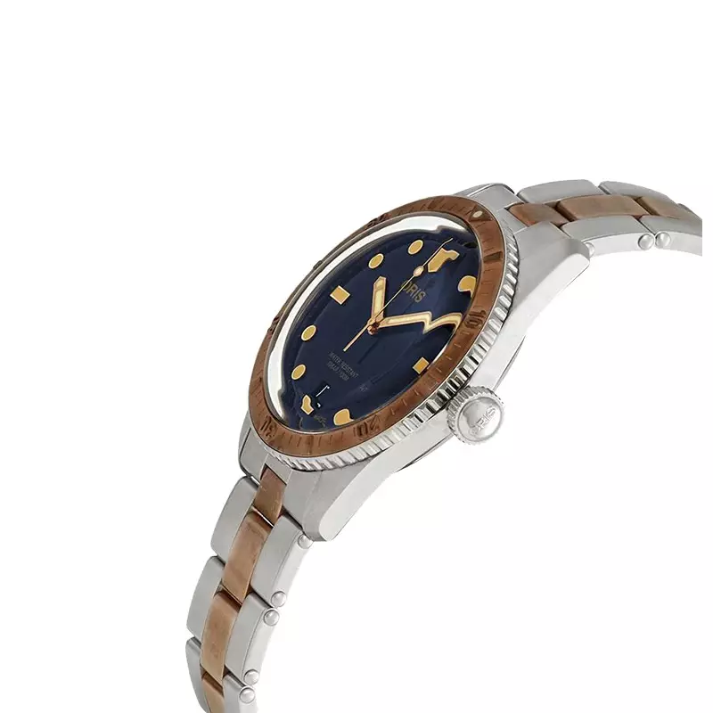 Jam Tangan Pria Oris Divers 01-733-7707-4355-07-8-20-17 Sixty-Five Blue Dial Dual Tone Stainless Steel Strap