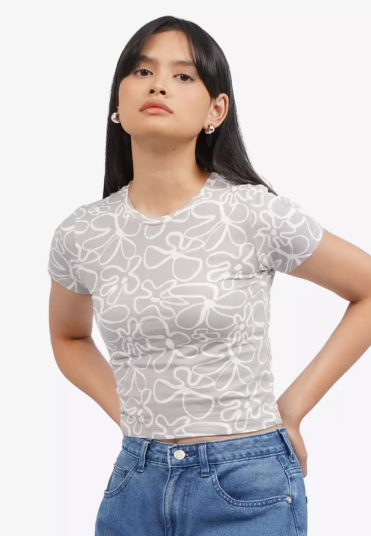 Printed Short Sleeve Crop T-Shirt