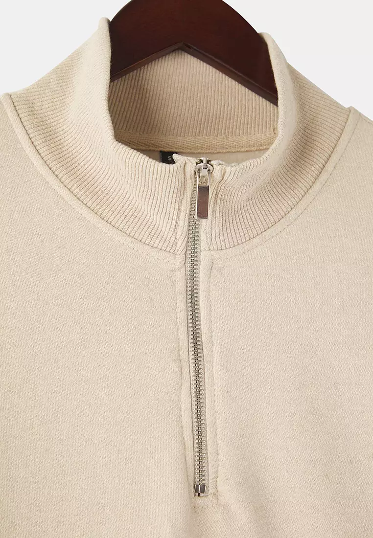 Stone Regular/Normal Cut Stand Collar Thick Polar Fleece Sweatshirt