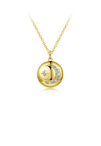 Glamorousky silver Fashion Plated Gold Star Moon Circular Pendant with Austrian Element Crystal and Necklace D728EACC38E499GS_1