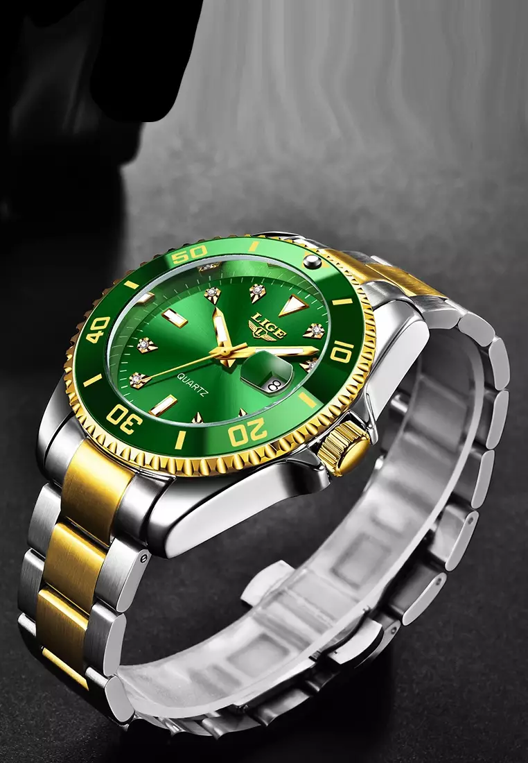 Unisex Classic Diver's Stainless Steel Quartz Watch, Stainless Steel Bracelet