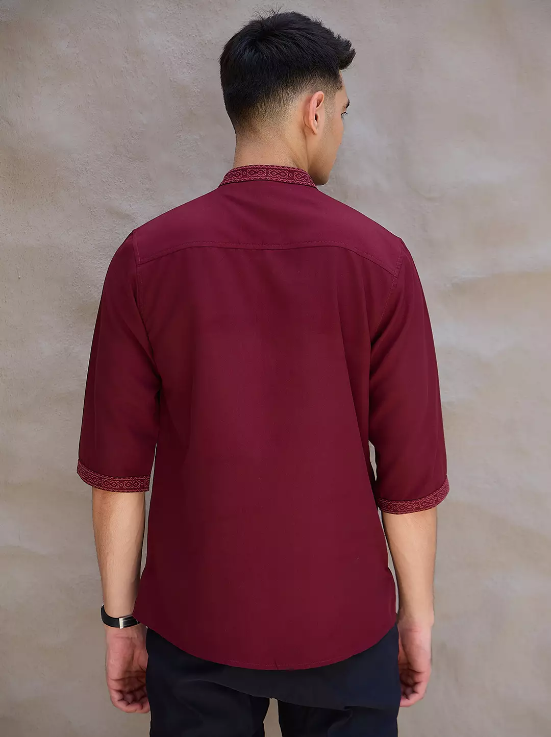 OXCON Kemeja koko Tangan 3/4 Bordir Hasbi Maroon