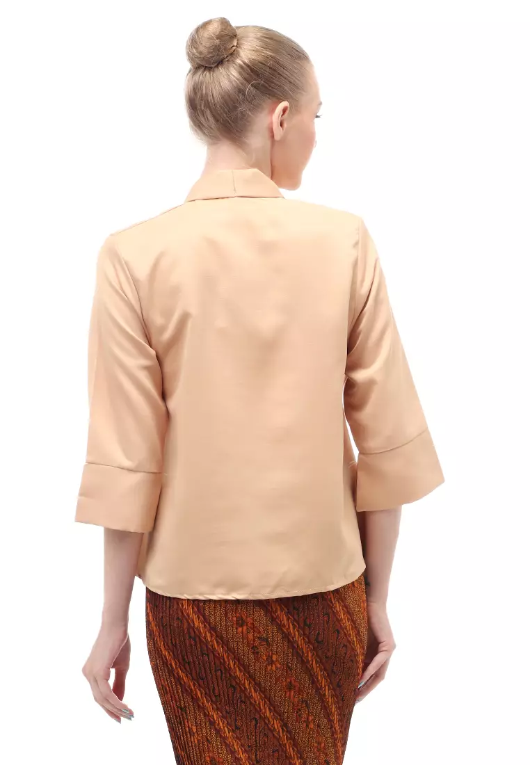 Elvia Kebaya Atasan Wanita Lengan Panjang Design Casual - Coklat Susu