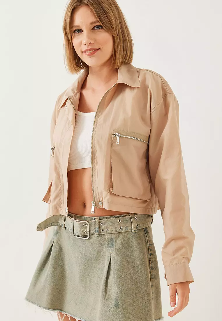 Women's Bellows Pocket Parachute Fabric Crop Jacket 2403 60351152