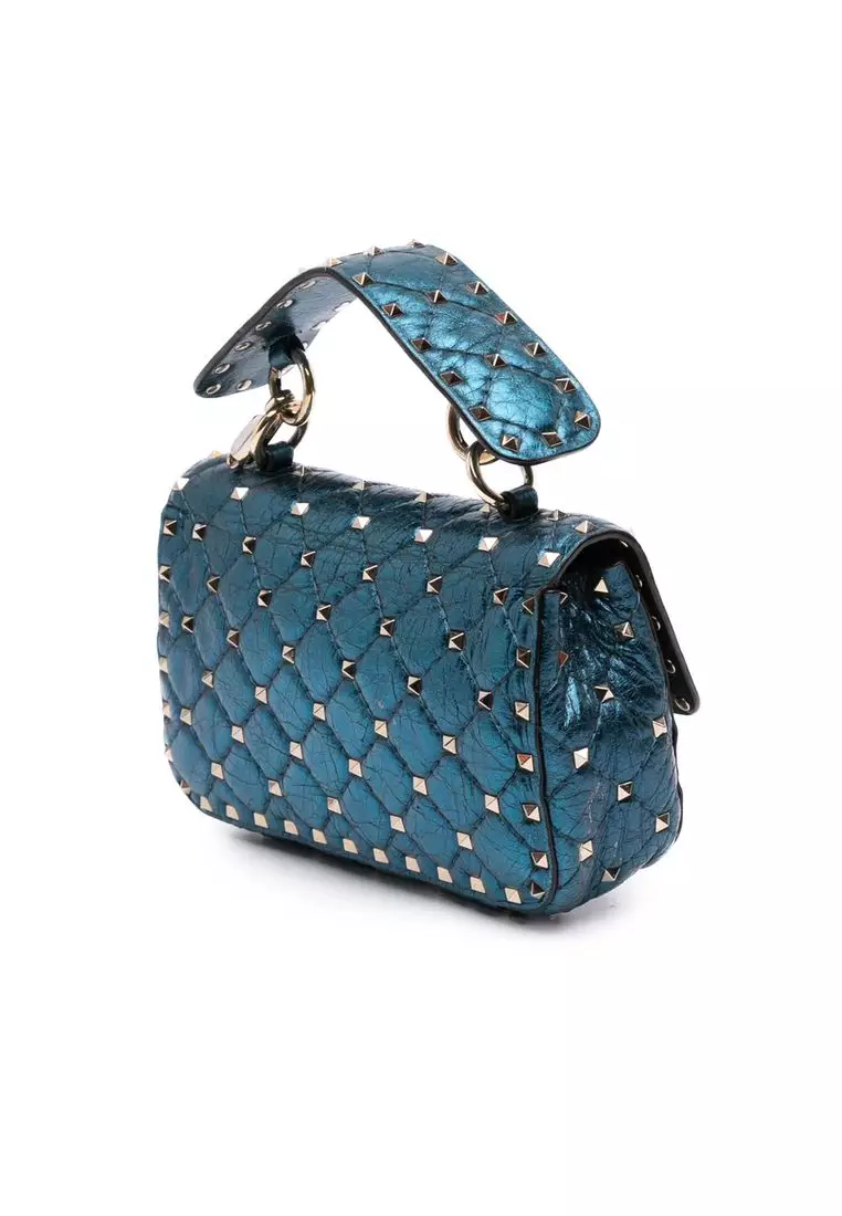 Pre-Loved Valentino Small Metallic Lambskin Rockstud Spike Satchel