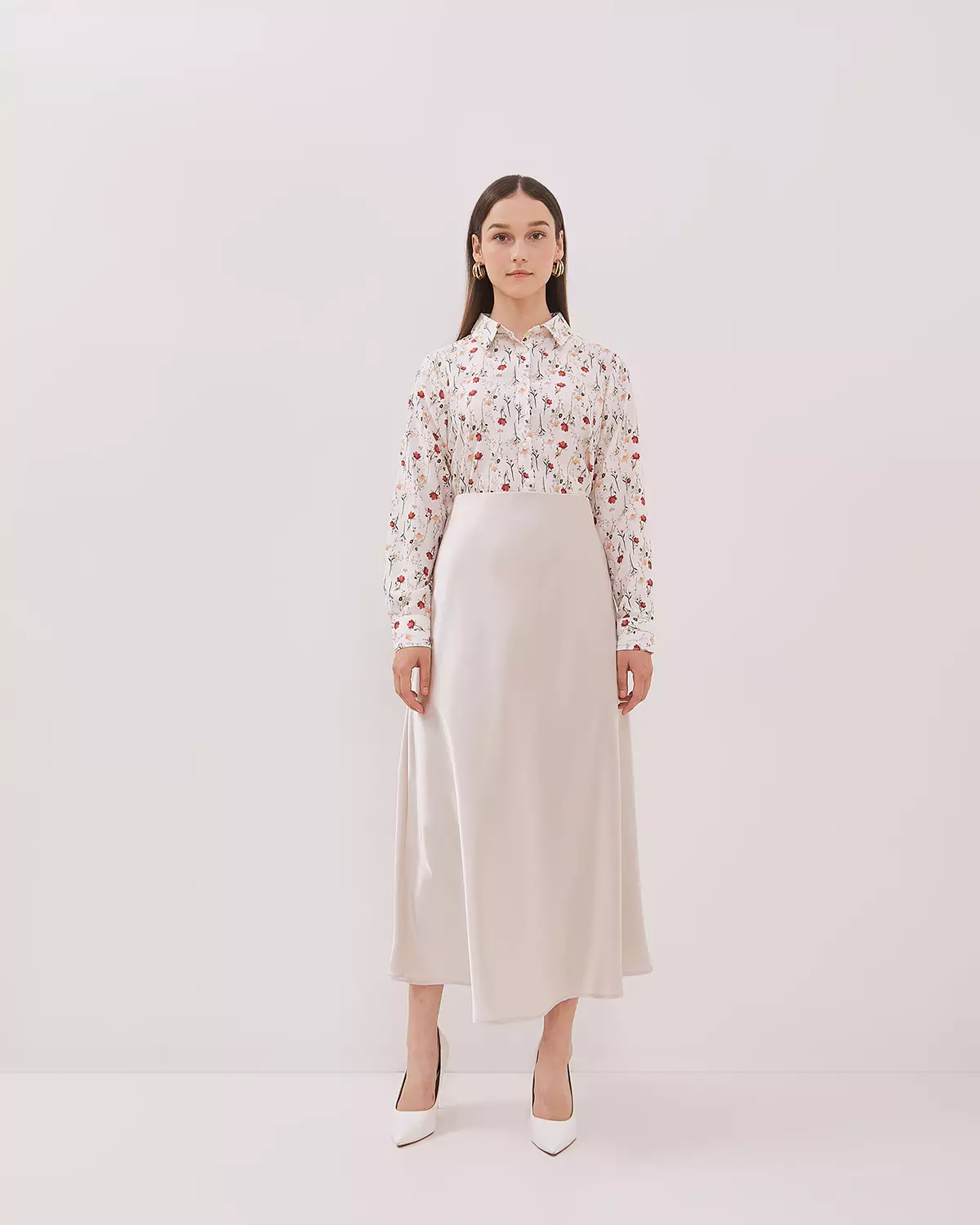 WOMEN'S WHITE FLORAL LONG SHIRT