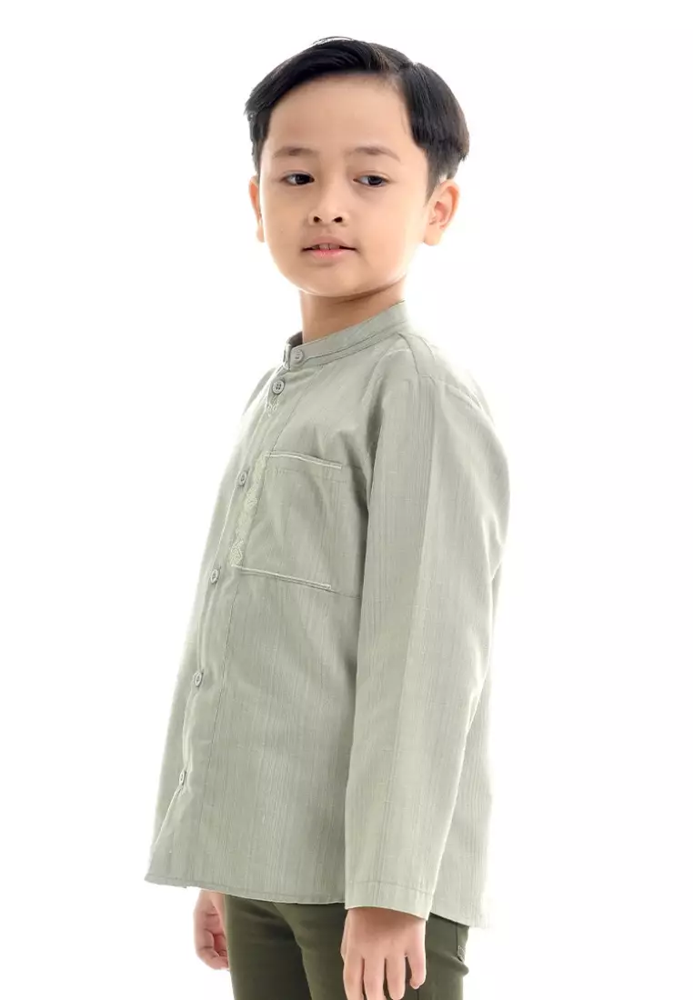 Rabbani - Kemeja Koko Anak Lengan Panjang Bani Batuta Syafiq Exclusive Sage Green