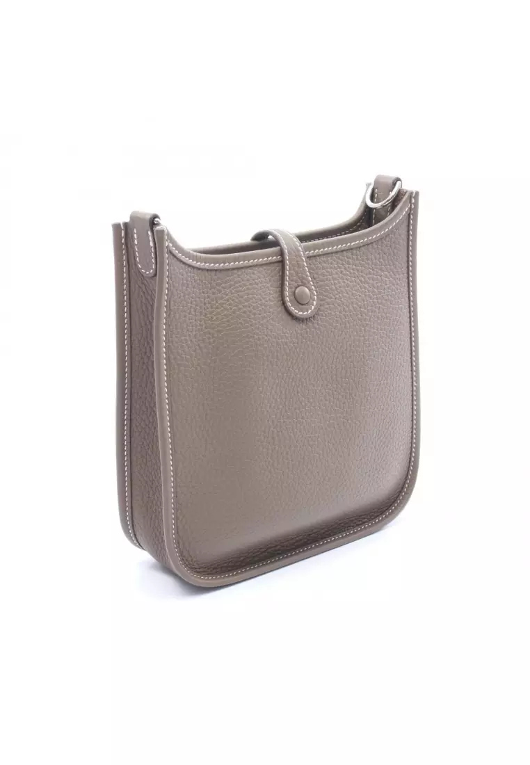 Pre-Loved Hermès Evelyn TPM Etoupe Shoulder bag Clemence leather Gray brown silver hardware W engraved
