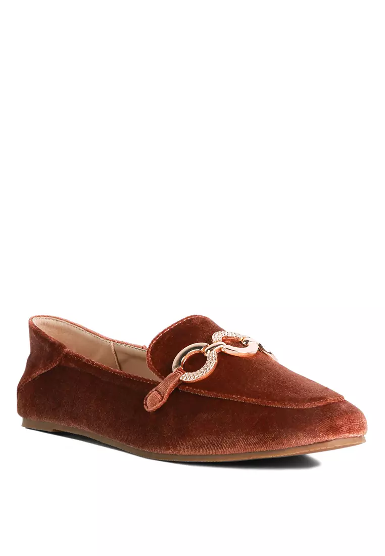Burgundy Loafers Bertekstur Logam Bertekstur Buaya
