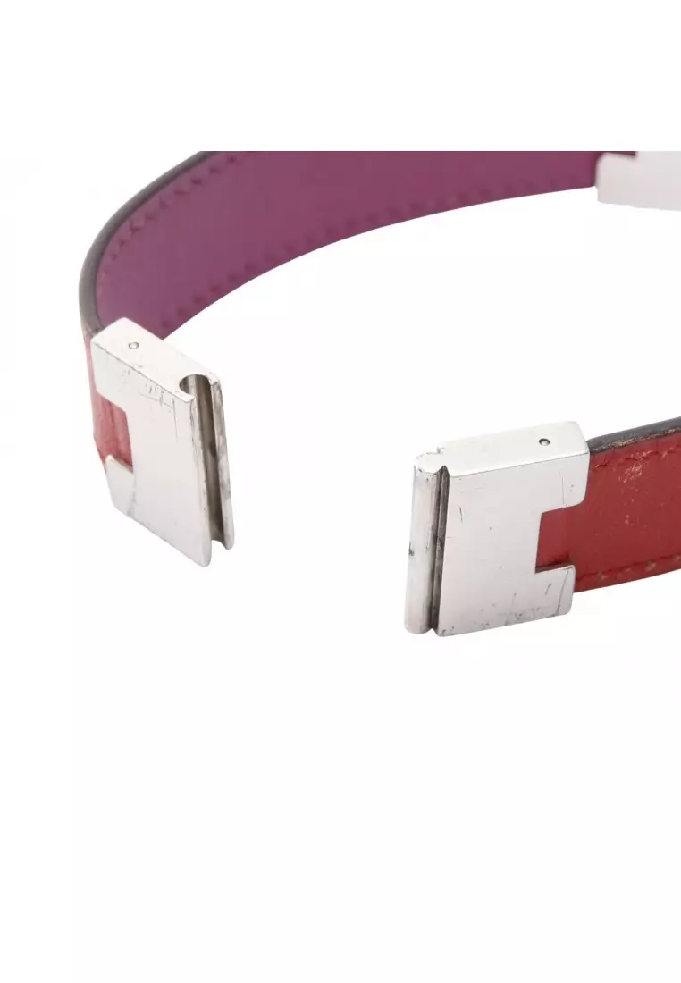 Pre-Loved Hermès Lurie bracelet leather Silver Red purple