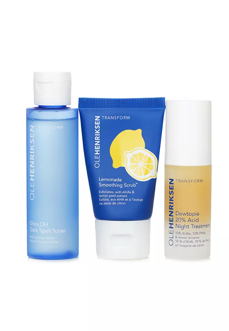 酸完成明亮套裝: 檸檬水平滑磨砂膏 30g + Glow2OH 暗斑爽膚水 65ml + Dewtopia 20% 酸夜間護理 15ml 3pcs