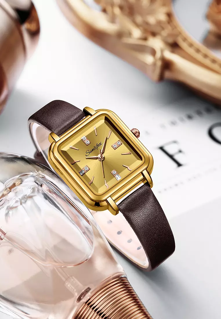 Jam Tangan Wanita Fashion Tali Kulit Jam Analog Kecil Gaya Korea Barsh Jam Tangan cewek  brown