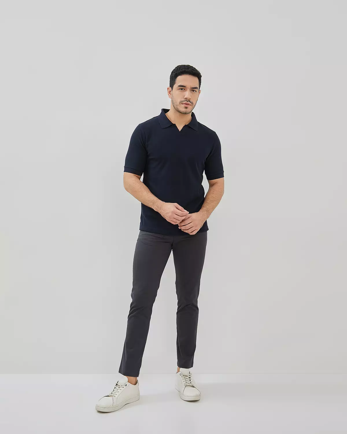 MEN'S BLUE WAFFLE V-NECK POLO SHIRT