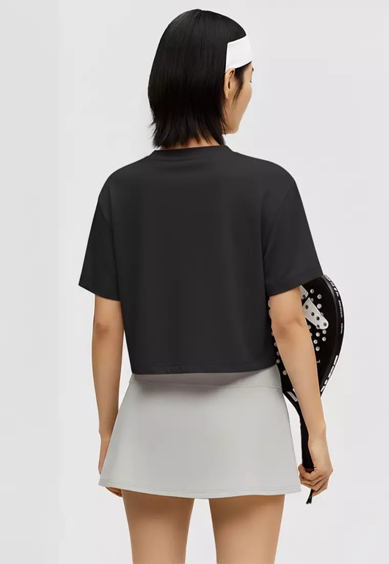 LSE13 Kaos Padel Top Crop T Shirt Olahraga Dryfit Wanita hitam