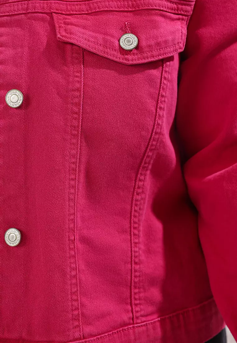Fuchsia Stretch Crop Plus Size Denim Jacket TBBSS25AG00007