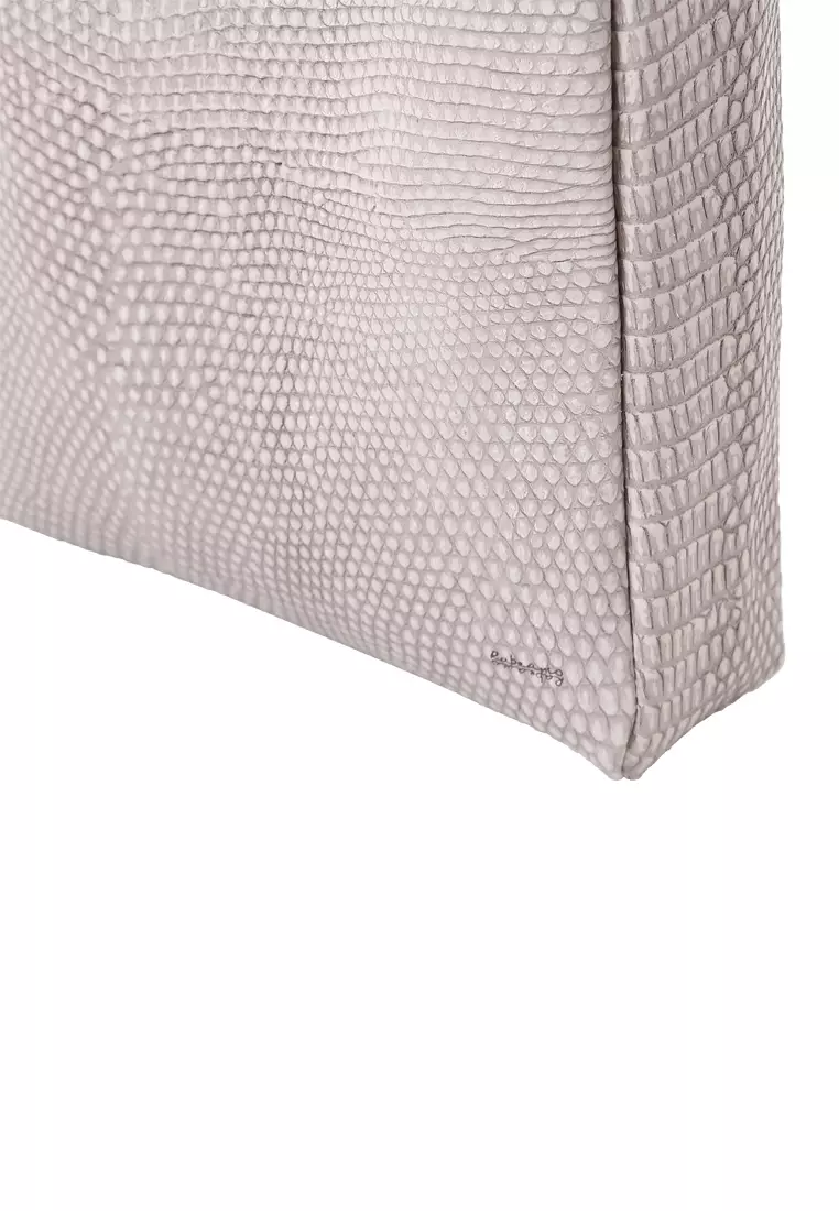 VERA Flat Bucket Tote Bag - Embossed Beige