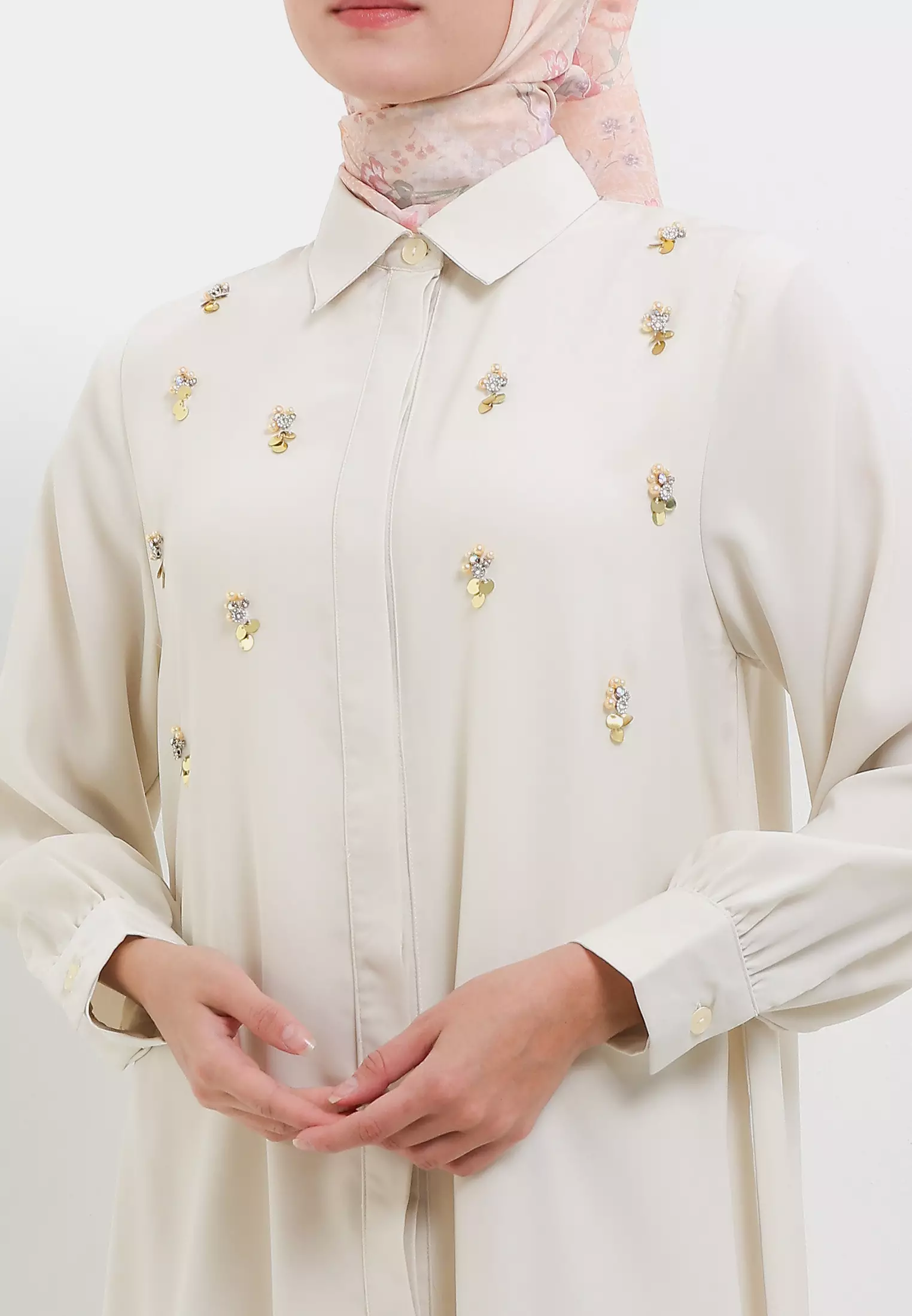 MFMW Rabia Dress Gamis Cream With Payet