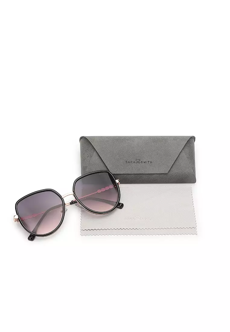 Unisex Fashion Sunglasses - Glossy Black / Grey-Orange